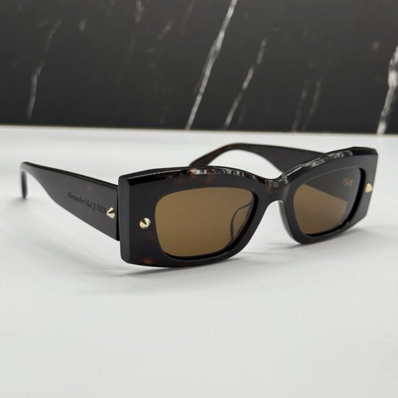 NEW AM0426S 002 ALEXANDER MCQUEEN HAVANA SQUARE UNISEX SUNGLASSES